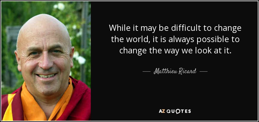 While it may be difficult to change the world, it is always possible to change the way we look at it. - Matthieu Ricard
