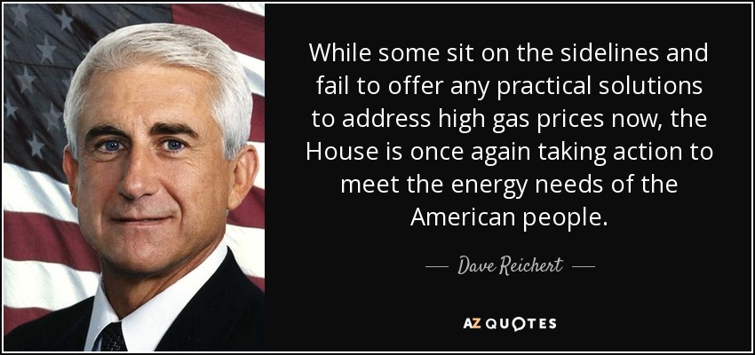 While some sit on the sidelines and fail to offer any practical solutions to address high gas prices now, the House is once again taking action to meet the energy needs of the American people. - Dave Reichert