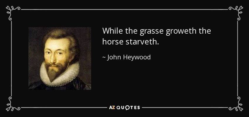 While the grasse groweth the horse starveth. - John Heywood