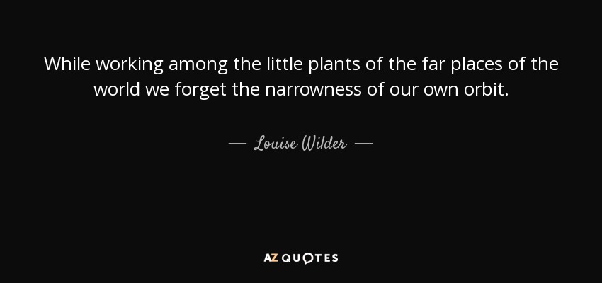 While working among the little plants of the far places of the world we forget the narrowness of our own orbit. - Louise Wilder