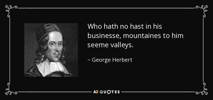 Who hath no hast in his businesse, mountaines to him seeme valleys. - George Herbert