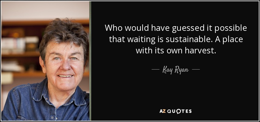 Who would have guessed it possible that waiting is sustainable. A place with its own harvest. - Kay Ryan