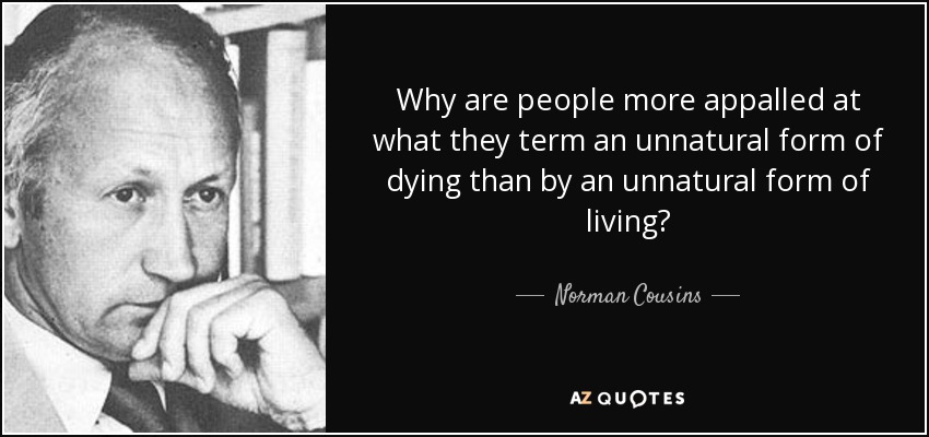 Why are people more appalled at what they term an unnatural form of dying than by an unnatural form of living? - Norman Cousins