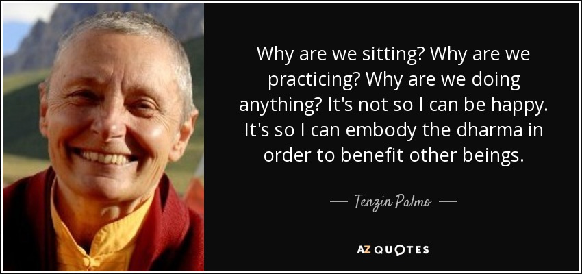 Why are we sitting? Why are we practicing? Why are we doing anything? It's not so I can be happy. It's so I can embody the dharma in order to benefit other beings. - Tenzin Palmo