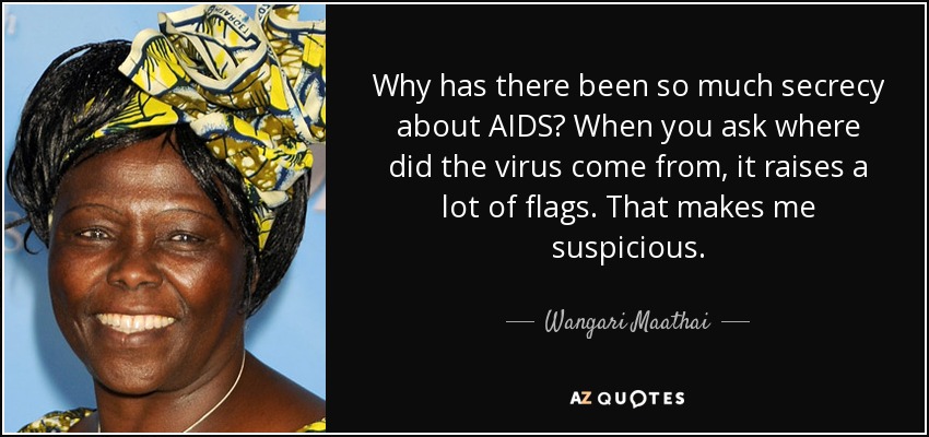 Why has there been so much secrecy about AIDS? When you ask where did the virus come from, it raises a lot of flags. That makes me suspicious. - Wangari Maathai