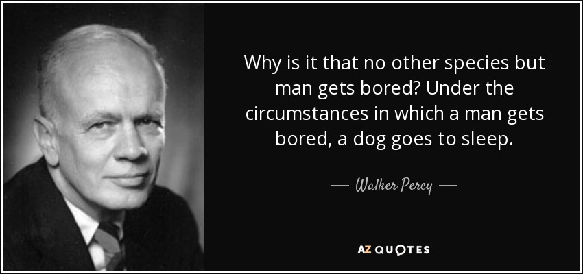 Why is it that no other species but man gets bored? Under the circumstances in which a man gets bored, a dog goes to sleep. - Walker Percy