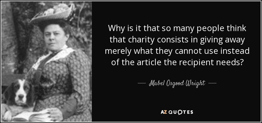Why is it that so many people think that charity consists in giving away merely what they cannot use instead of the article the recipient needs? - Mabel Osgood Wright