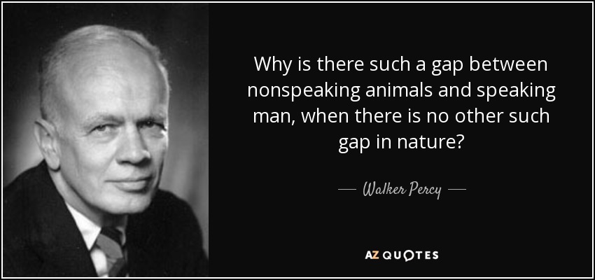 Why is there such a gap between nonspeaking animals and speaking man, when there is no other such gap in nature? - Walker Percy