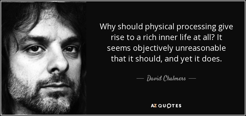 Why should physical processing give rise to a rich inner life at all? It seems objectively unreasonable that it should, and yet it does. - David Chalmers