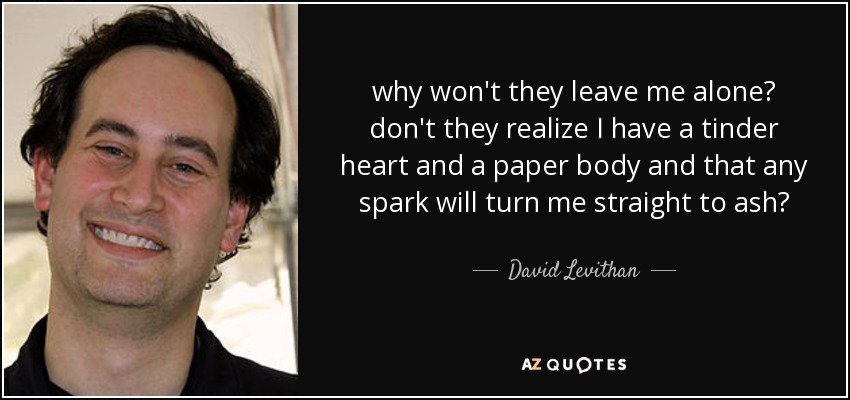 why won't they leave me alone? don't they realize I have a tinder heart and a paper body and that any spark will turn me straight to ash? - David Levithan