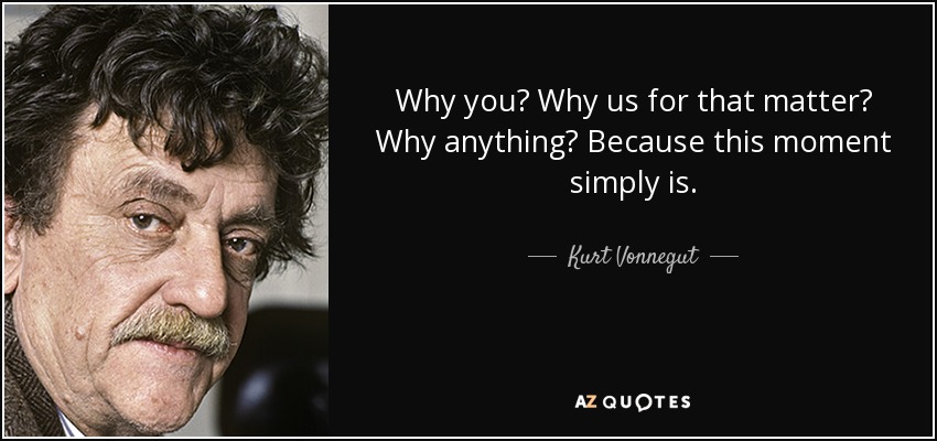 Why you? Why us for that matter? Why anything? Because this moment simply is. - Kurt Vonnegut