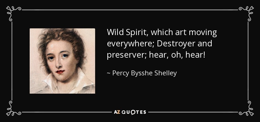 Wild Spirit, which art moving everywhere; Destroyer and preserver; hear, oh, hear! - Percy Bysshe Shelley