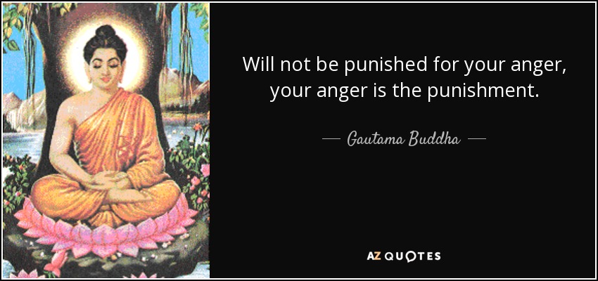 Will not be punished for your anger, your anger is the punishment. - Gautama Buddha