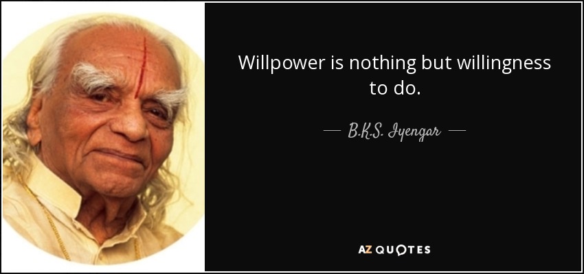 Willpower is nothing but willingness to do. - B.K.S. Iyengar