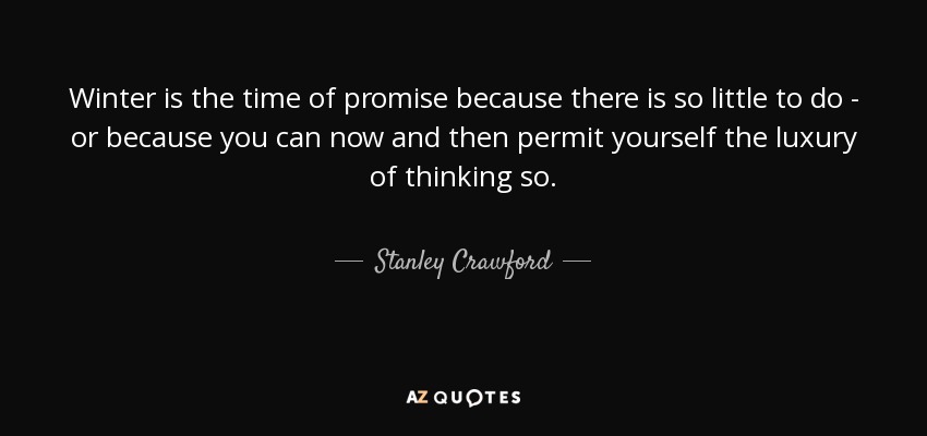 Winter is the time of promise because there is so little to do - or because you can now and then permit yourself the luxury of thinking so. - Stanley Crawford