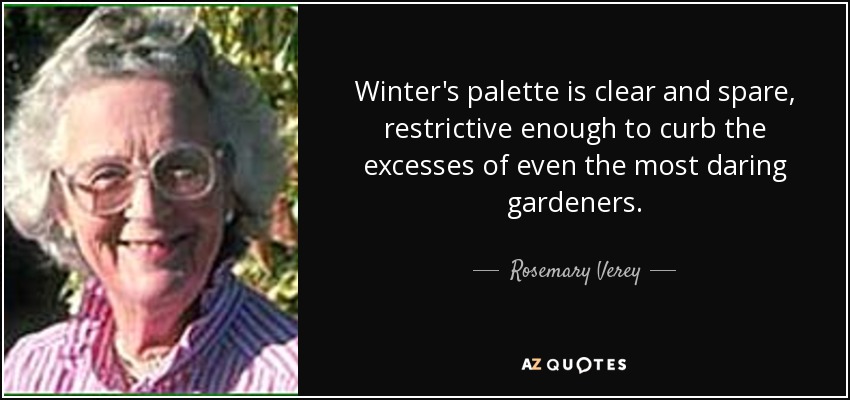 Winter's palette is clear and spare, restrictive enough to curb the excesses of even the most daring gardeners. - Rosemary Verey