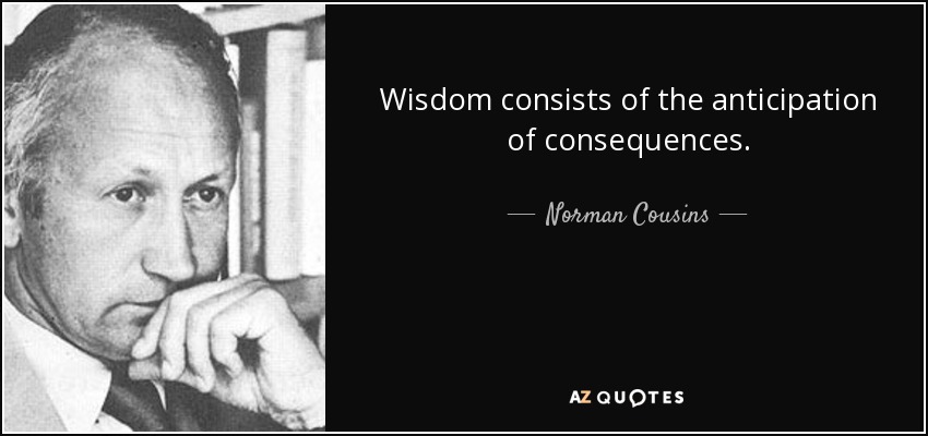 Wisdom consists of the anticipation of consequences. - Norman Cousins