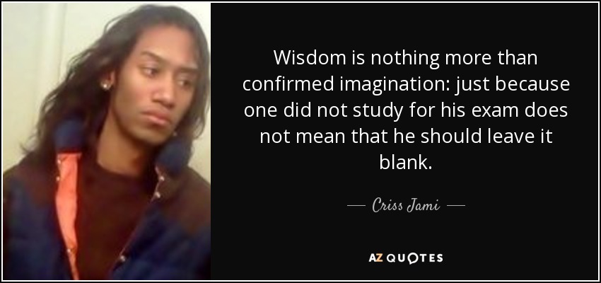 Wisdom is nothing more than confirmed imagination: just because one did not study for his exam does not mean that he should leave it blank. - Criss Jami