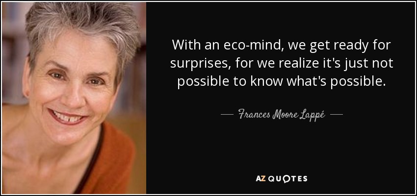 With an eco-mind, we get ready for surprises, for we realize it's just not possible to know what's possible. - Frances Moore Lappé