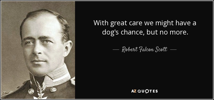With great care we might have a dog's chance, but no more. - Robert Falcon Scott