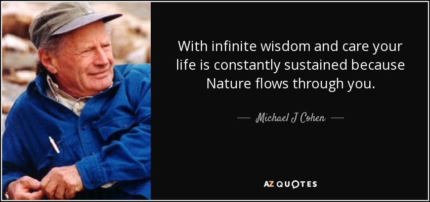With infinite wisdom and care your life is constantly sustained because Nature flows through you. - Michael J Cohen