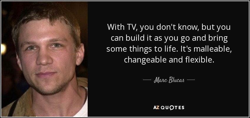 With TV, you don't know, but you can build it as you go and bring some things to life. It's malleable, changeable and flexible. - Marc Blucas