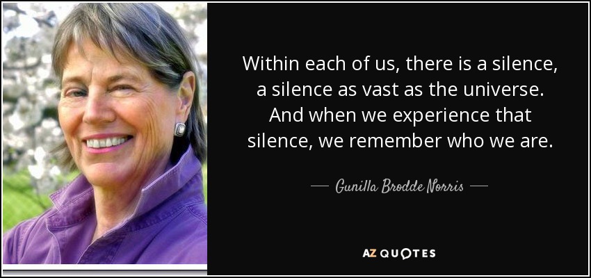 Within each of us, there is a silence, a silence as vast as the universe. And when we experience that silence, we remember who we are. - Gunilla Brodde Norris