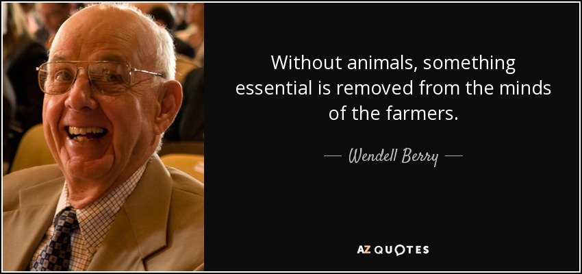 Without animals, something essential is removed from the minds of the farmers. - Wendell Berry