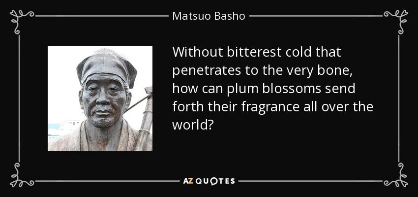 Without bitterest cold that penetrates to the very bone, how can plum blossoms send forth their fragrance all over the world? - Matsuo Basho