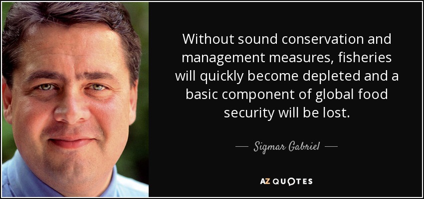 Without sound conservation and management measures, fisheries will quickly become depleted and a basic component of global food security will be lost. - Sigmar Gabriel