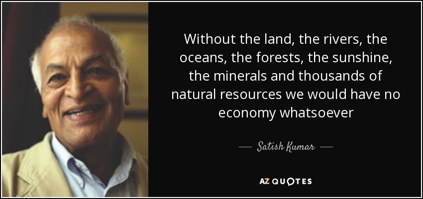 Without the land, the rivers, the oceans, the forests, the sunshine, the minerals and thousands of natural resources we would have no economy whatsoever - Satish Kumar