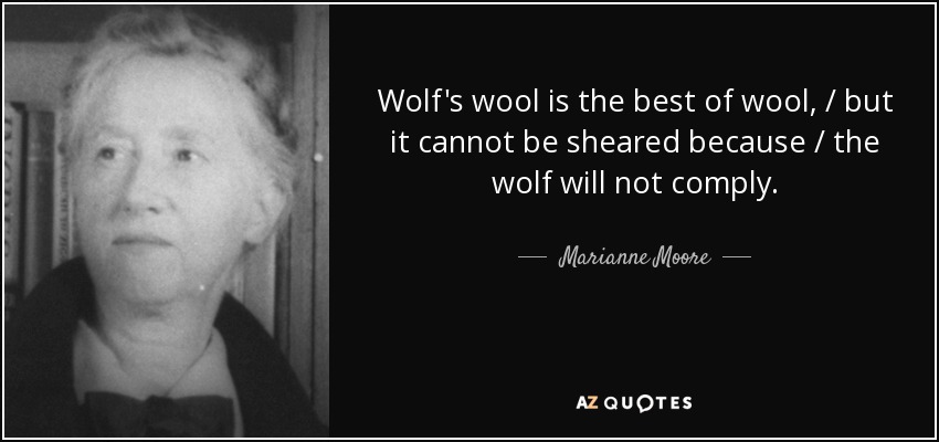 Wolf's wool is the best of wool, / but it cannot be sheared because / the wolf will not comply. - Marianne Moore