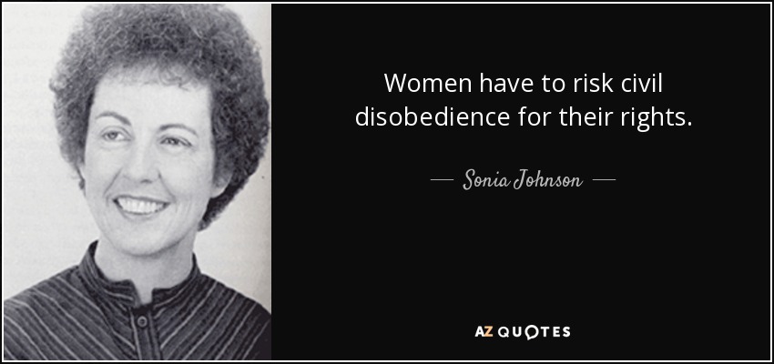 Women have to risk civil disobedience for their rights. - Sonia Johnson