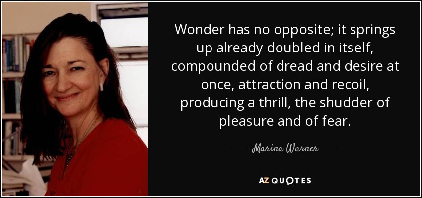 Wonder has no opposite; it springs up already doubled in itself, compounded of dread and desire at once, attraction and recoil, producing a thrill, the shudder of pleasure and of fear. - Marina Warner