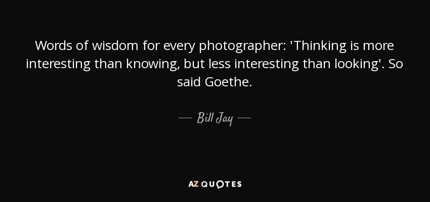 Words of wisdom for every photographer: 'Thinking is more interesting than knowing, but less interesting than looking'. So said Goethe. - Bill Jay