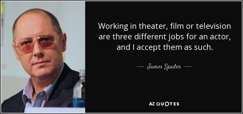 Working in theater, film or television are three different jobs for an actor, and I accept them as such. - James Spader