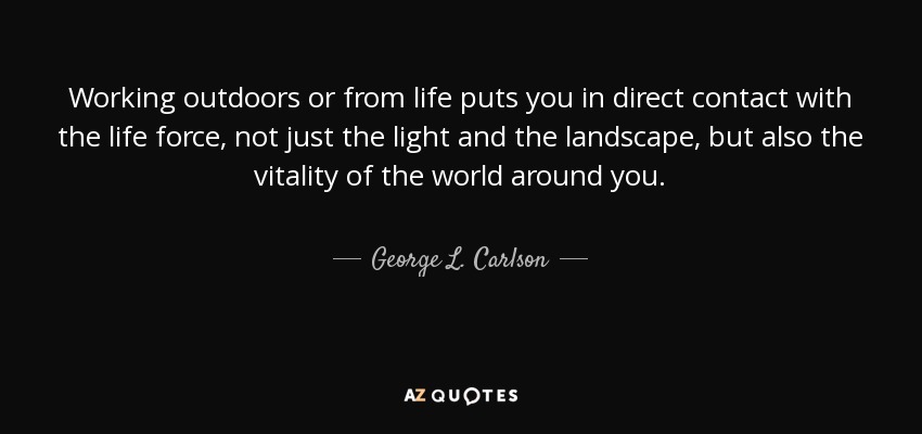 Working outdoors or from life puts you in direct contact with the life force, not just the light and the landscape, but also the vitality of the world around you. - George L. Carlson