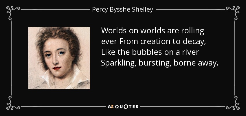 Worlds on worlds are rolling ever From creation to decay, Like the bubbles on a river Sparkling, bursting, borne away. - Percy Bysshe Shelley