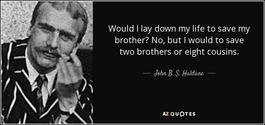 Would I lay down my life to save my brother? No, but I would to save two brothers or eight cousins. - John B. S. Haldane