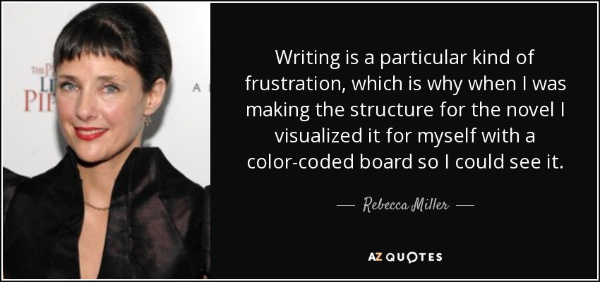Writing is a particular kind of frustration, which is why when I was making the structure for the novel I visualized it for myself with a color-coded board so I could see it. - Rebecca Miller