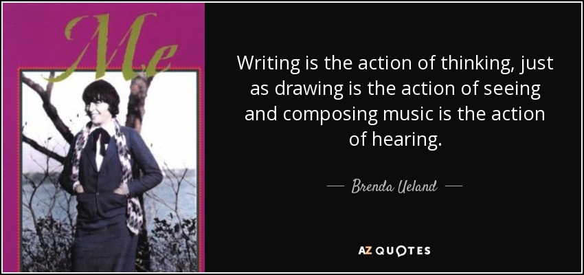 Writing is the action of thinking, just as drawing is the action of seeing and composing music is the action of hearing. - Brenda Ueland