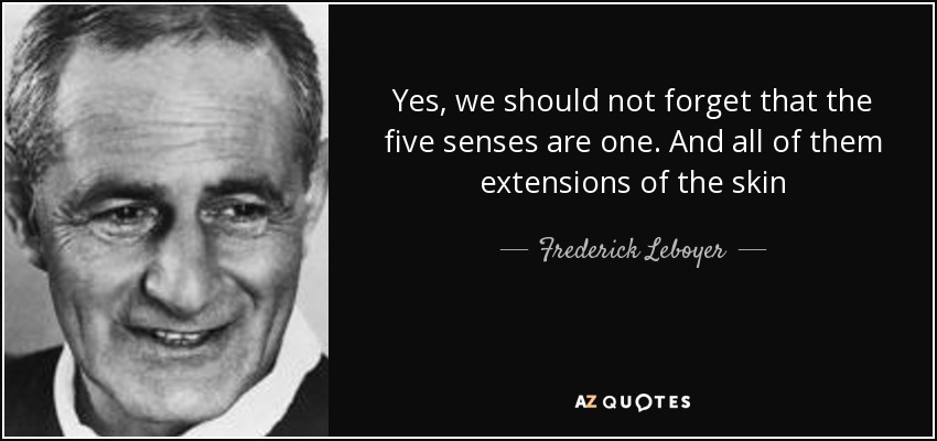 Yes, we should not forget that the five senses are one. And all of them extensions of the skin - Frederick Leboyer