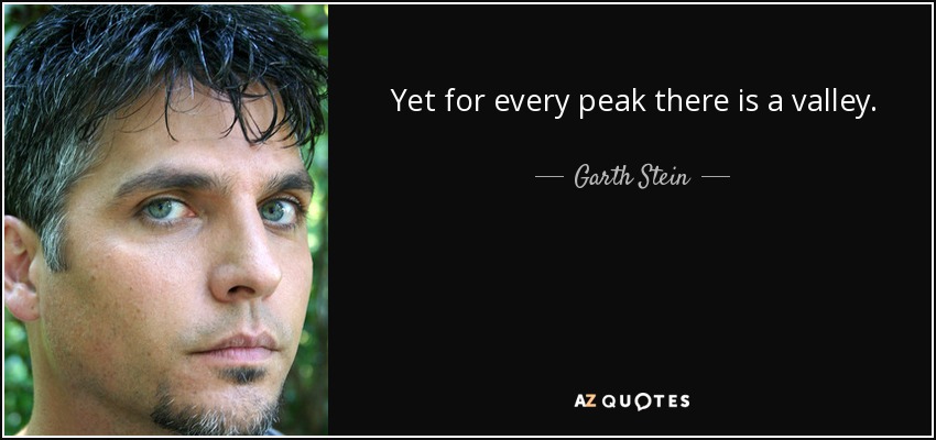 Yet for every peak there is a valley. - Garth Stein