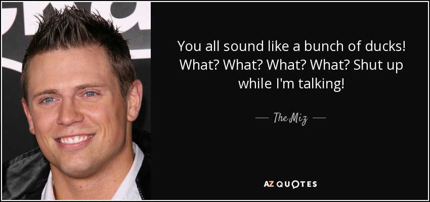 You all sound like a bunch of ducks! What? What? What? What? Shut up while I'm talking! - The Miz