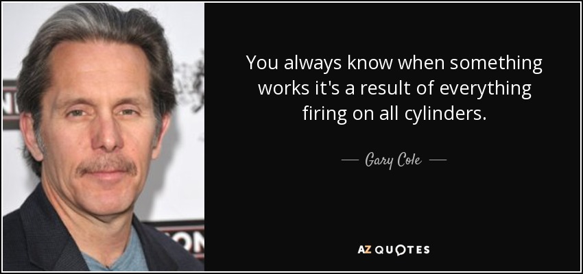 You always know when something works it's a result of everything firing on all cylinders. - Gary Cole