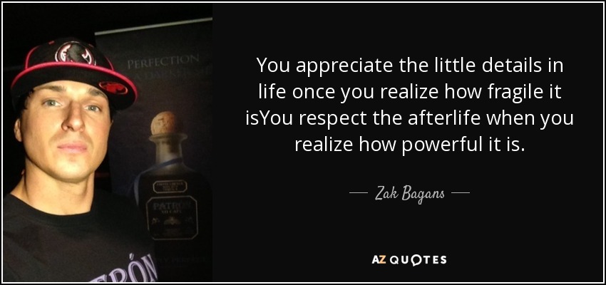 You appreciate the little details in life once you realize how fragile it isYou respect the afterlife when you realize how powerful it is. - Zak Bagans