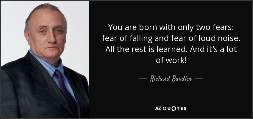 You are born with only two fears: fear of falling and fear of loud noise. All the rest is learned. And it's a lot of work! - Richard Bandler