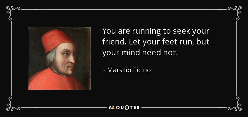 You are running to seek your friend. Let your feet run, but your mind need not. - Marsilio Ficino