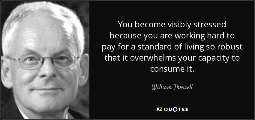 You become visibly stressed because you are working hard to pay for a standard of living so robust that it overwhelms your capacity to consume it. - William Thorsell