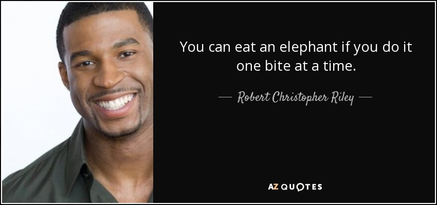 You can eat an elephant if you do it one bite at a time. - Robert Christopher Riley